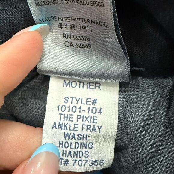 Mother Pixie Ankle Fray Holding Hands Dark Wash Button Fly Skinny Jeans size 24 - Picture 11 of 14
